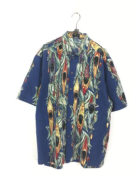 古着 90s Teva カヌー リバー ストライプ レーヨン アロハ ハワイアン シャツ L 古着の通販は