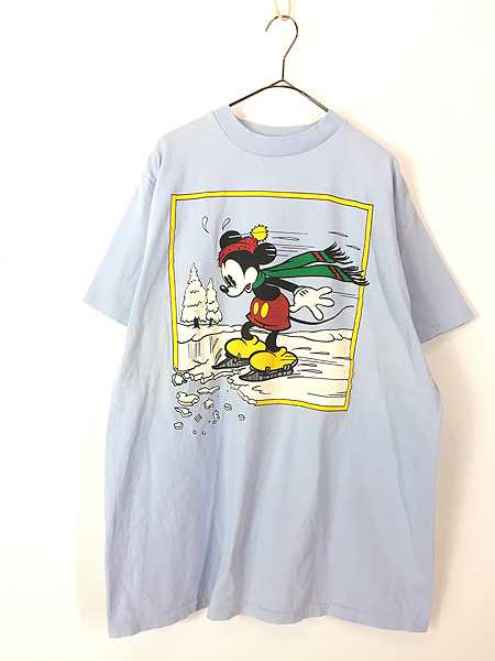 古着 90s USA製 Disney Mickey ミッキー アイス スケート Tシャツ XL位