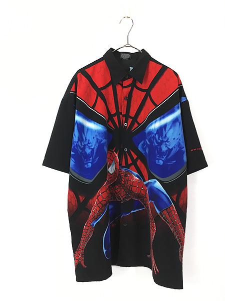 古着 00s MARVEL SPIDER MAN スパイダーマン アメコミ 半袖 チカーノ シャツ L 古着の通販は