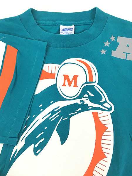 古着 90s USA製 NFL Miami Dolphins ドルフィンズ 両面 BIG プリント T