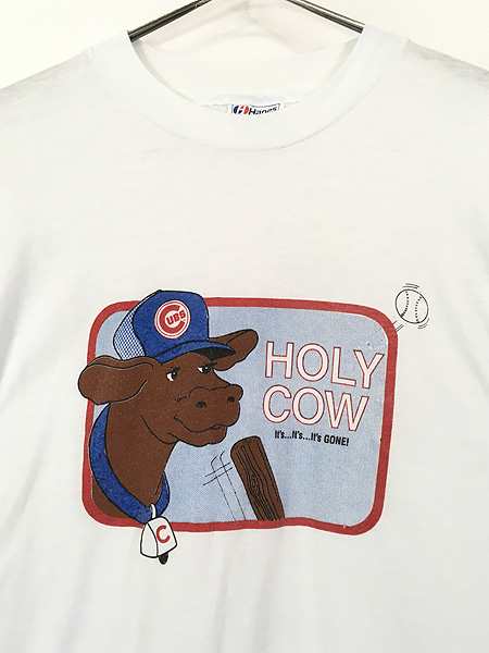 古着 80s MLB Chicago Cubs カブス ウシ アニマル Tシャツ L 古着の