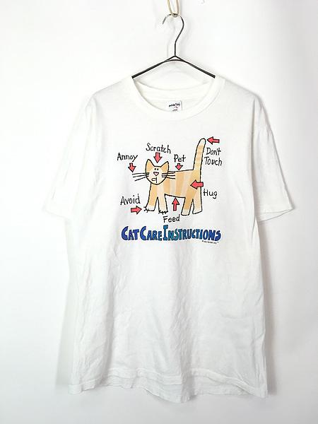 古着 90s USA製 猫 ネコ 取扱説明 ポップ アート Tシャツ XL位 古着の通販は