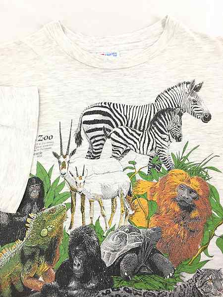 90s ビンテージ　アメリカ　アニマル　動物　　ヒョウ　トラ　シマウマTシャツ(半袖/袖なし)