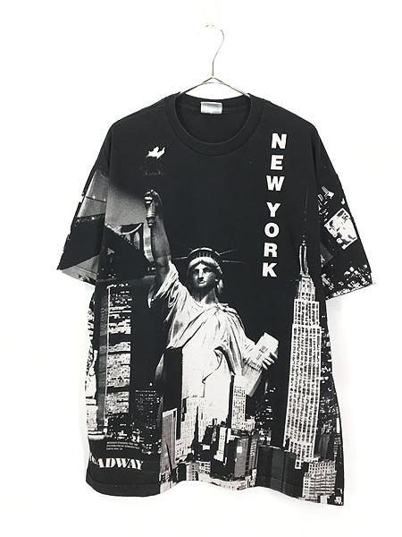 古着 90s New York 自由の女神 モノクロ フォト アート オールオーバー Tシャツ XL 古着の通販は