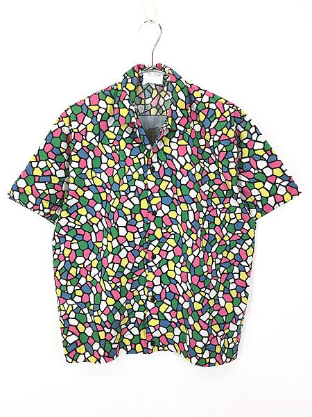 レディース 古着 80s ESPRIT SPORT アメコミ風 女性 モザイク アート 開襟 半袖 コットン シャツ S 古着の通販は 5,984円