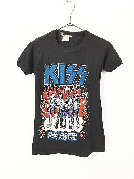 レディース 古着 70s KISS 「ON TOUR」 ライブ メタル ロック バンド パキ綿 Ｔシャツ S 古着の通販は