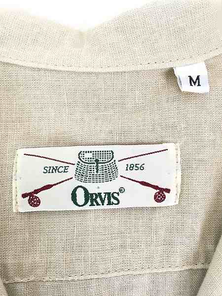 レディース 古着 90s USA製 ORVIS 無地 ソリッド コットン リネン 開襟