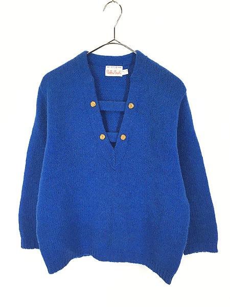 レディース 古着 60s USA製 Bobbie Brooks ソリッド エンブレム ゴールド ボタン Vネック ウール ニット セーター S位 古着の通販は 7,590円