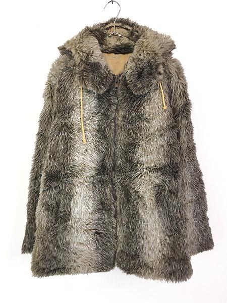 レディース 古着 80s グラデーション ストライプ デザイン フェイク ファー フーディー ジャケット L位 古着の通販は 12,768円