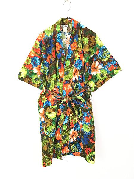 レディース 古着 80s カラフル 花 フラワー 総柄 半袖 ガウン 羽織 ひざ丈 M位 古着の通販は 8,690円