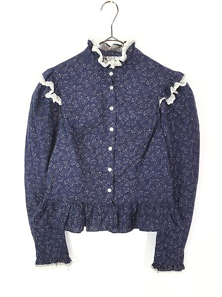 レディース 古着 80s USA製 ガーリー 花柄 レース フリル ブラウス シャツ L位古着の通販はブラウス