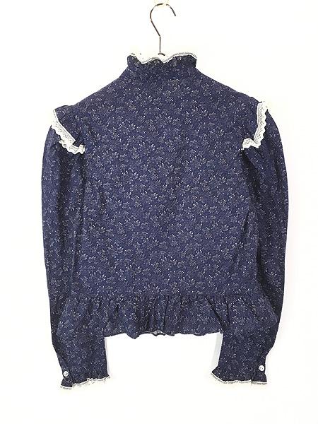 レディース 古着 80s USA製 ガーリー 花柄 レース フリル ブラウス シャツ L位古着の通販は