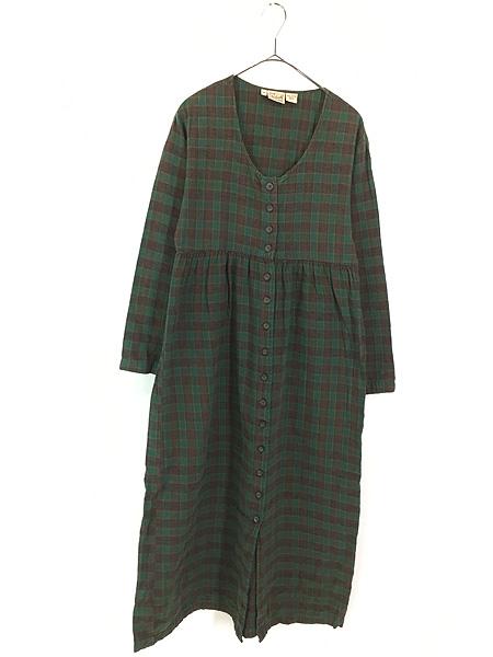 レディース 古着 90s WoolRich タータン チェック 総柄 長袖 コットン ワンピース ロング丈 M 古着の通販は 6,224円