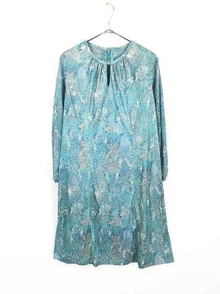 レディース 古着 80s マーブル デザイン プリント ティアドロップ ネックライン 長袖 ワンピース ひざ丈 M位 古着の通販は