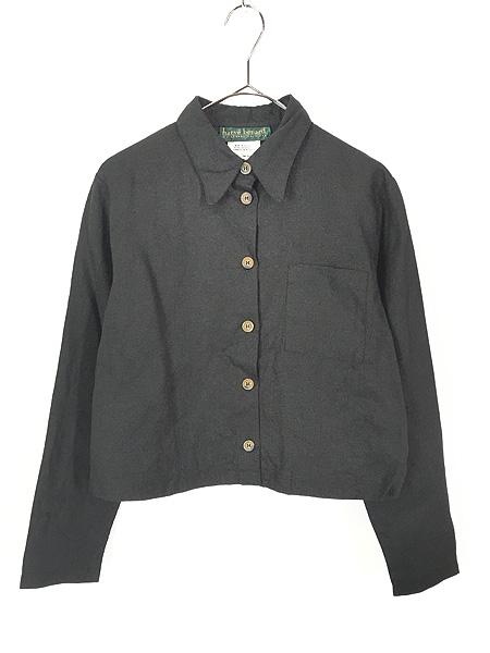 レディース 古着 90s Russia製 harve benard 無地 ソリッド クロップド丈 リネン シャツ ジャケット L位 古着の通販は