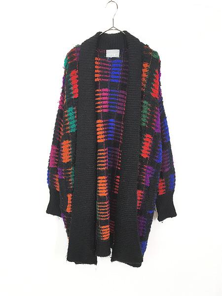 レディース 古着 90s ACCENT カラフル ブロック デザイン ショールカラー ループ ニット ロング カーディガン ガウン M 古着の通販は