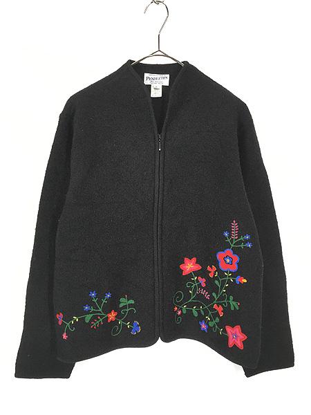 レディース 古着 Pendleton 花 フラワー チェーンステッチ 刺しゅう フルジップ ウール ジャケット L 古着の通販は 8,690円