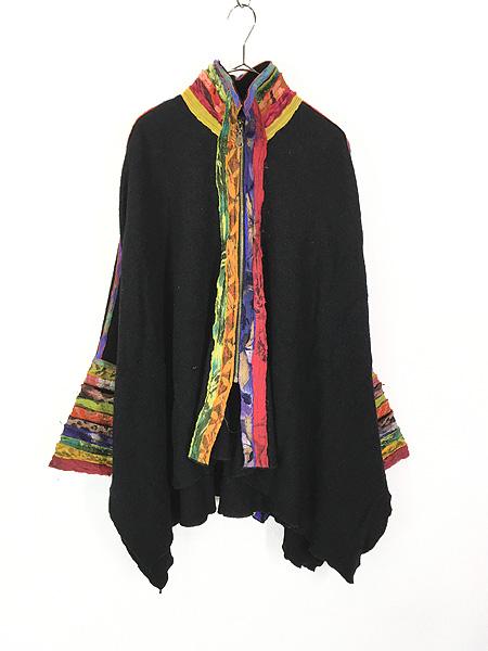 レディース 古着 Rosie Godbout カラフル 裂き生地 デザイン ポンチョ風 ジャケット L位 古着の通販は