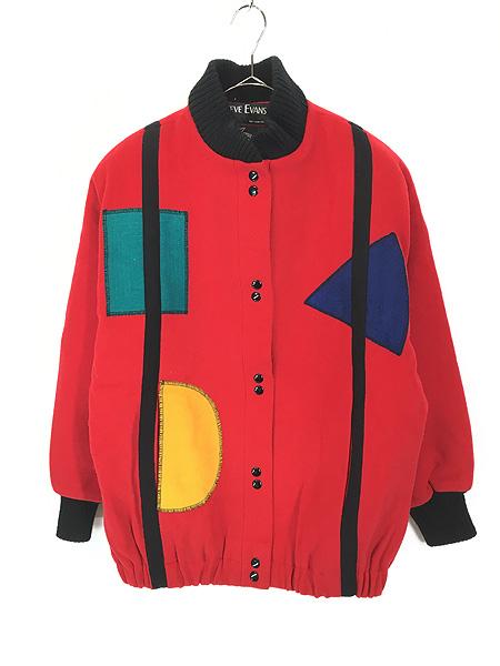 レディース 古着 80s USA製 STEVE EVANS カラフル 図形 パッチ デザイン ウール ジャケット L位 古着の通販は