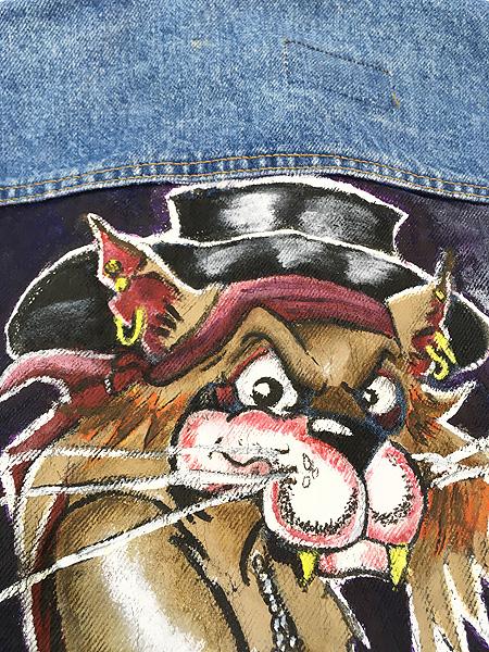 レディース 古着 80s USA製 Levi's 70506 「FASTER PUSSYCAT」 ハード ロック バンド ハンド ペイント デニム ジャケット Gジャン XL位 古着 レディース 古着 80s USA製 Levi\u0027s 70506-0216 ハンド ポケット付 濃紺