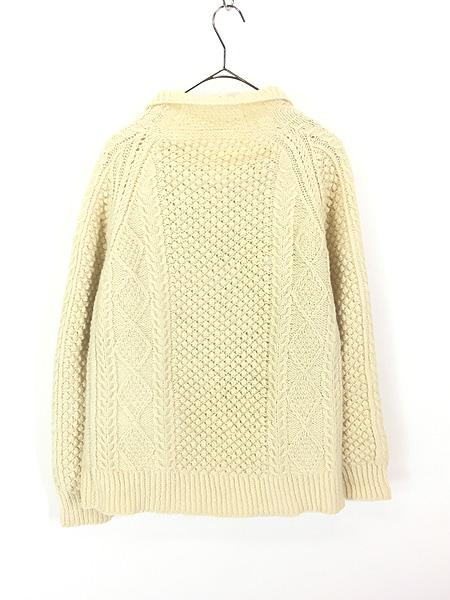 レディース 古着 80s Ireland製 ポップコーン アラン フィッシャーマン 襟付き ウール ニット カーディガン L位 古着 レディース 古着 80s Ireland製 ポップコーン アラン