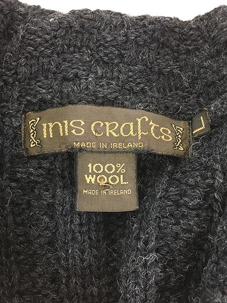 レディース 古着 90s Ireland製 inis crafts アラン フィッシャーマン ウール ロング ニット コート カーディガン L 古着 レディース 古着 90s Ireland製 inis crafts アラン