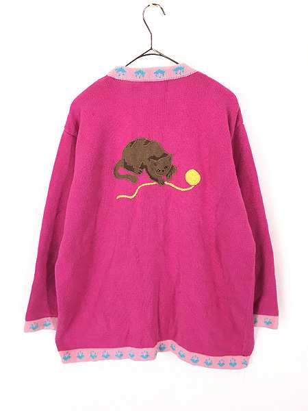 レディース 古着 90s Storybook Knits 猫 鳥 アニマル デザイン 麻