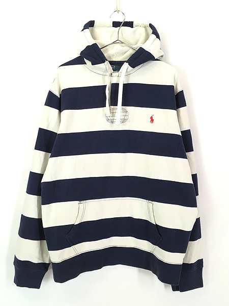 古着 Polo Ralph Lauren 太ピッチ ボーダー スウェット ラガー シャツ