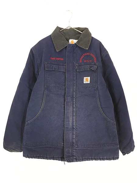 古着 80s USA製 Carhartt ネイビー ダック パデット トラディショナル コート 48 古着