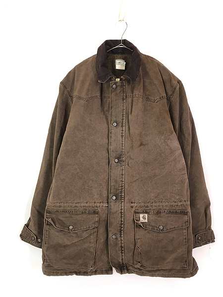 古着 90s Carhartt 裏地 ブランケット ウエスタンヨーク ブラウン ダック ミドル ジャケット L 古着