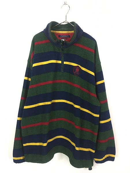 古着 90s TOMMY HILFIGE マルチ ボーダー ハーフジップ フリース ジャケット XXL 古着 フリースジャケット