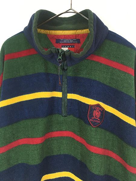 古着 90s TOMMY HILFIGE マルチ ボーダー ハーフジップ フリース ジャケット XXL 古着 フリースジャケット