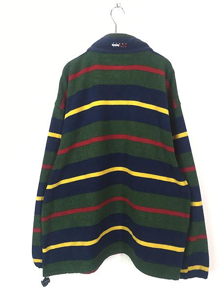 古着 90s TOMMY HILFIGE マルチ ボーダー ハーフジップ フリース ジャケット XXL 古着 フリースジャケット
