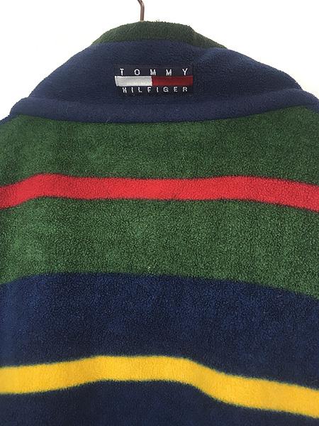 古着 90s TOMMY HILFIGE マルチ ボーダー ハーフジップ フリース ジャケット XXL 古着 フリースジャケット