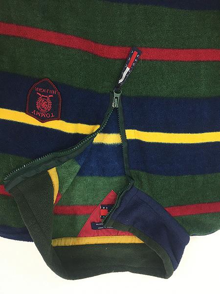古着 90s TOMMY HILFIGE マルチ ボーダー ハーフジップ フリース ジャケット XXL 古着 フリースジャケット