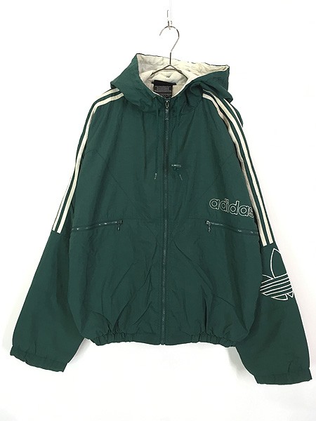 古着 90s adidas BIG ロゴ & トレフォイル パデット フーデッド ジャケット パーカー M 古着