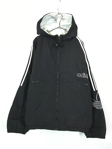 古着 90s adidas BIG ロゴ & トレフォイル パデット フーデッド ジャケット パーカー XL 古着