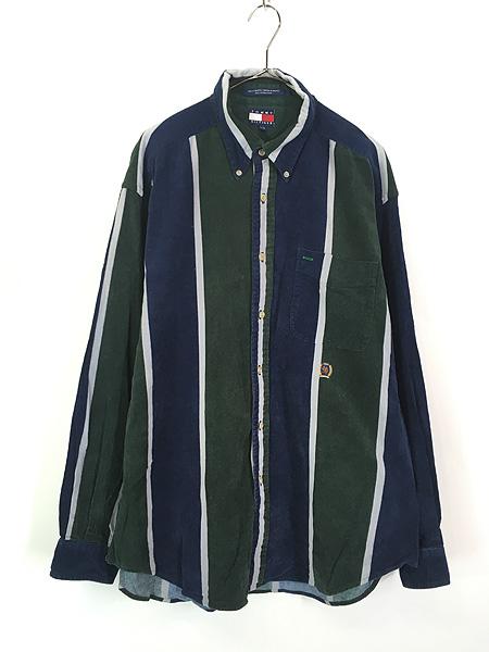90s TOMMY HILFIGER コーデュロイ マルチストライプシャツ トミーヒルフィガー 古着 90s TOMMY HILFIGER マルチ ストライプ コーデュロイ BD シャツ L