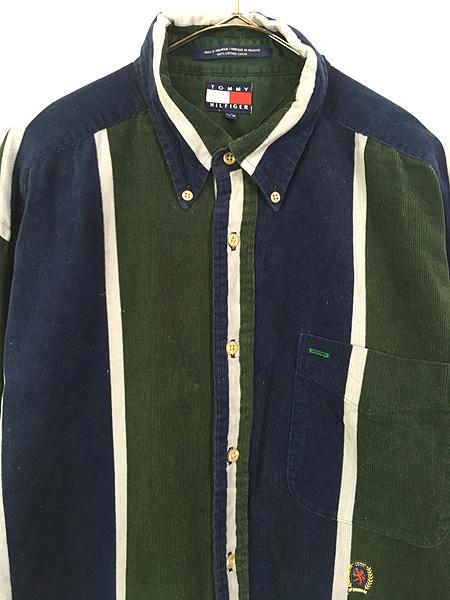 90s TOMMY HILFIGER コーデュロイ マルチストライプシャツ トミーヒルフィガー 古着 90s TOMMY HILFIGER マルチ ストライプ コーデュロイ BD シャツ L
