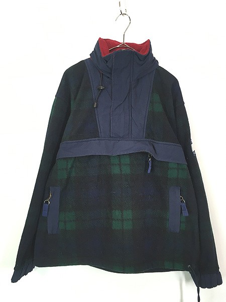 古着 90s TOMMY HILFIGER ブラックウォッチ チェック 2way フリース アノラック ジャケット S 古着の通販は