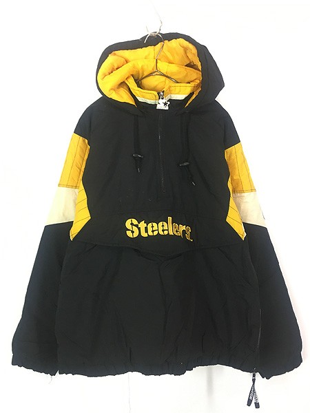 古着 90s NFL Pittsburgh Steelers スティーラーズ ハーフジップ パデット ナイロン ジャケット パーカー L 古着