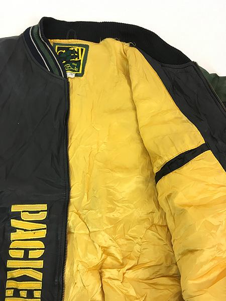 NFL PACKERS 90s エンボス バックロゴ オールレザースタジャン M 古着 90s NFL Green Bay Packers パッカーズ 本革 オールレザー