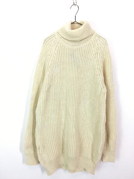 「Deadstock」 古着 90s Ireland製 aran crafts ローゲージ アラン フィッシャーマン タートルネック ニット セーター Lの通販は