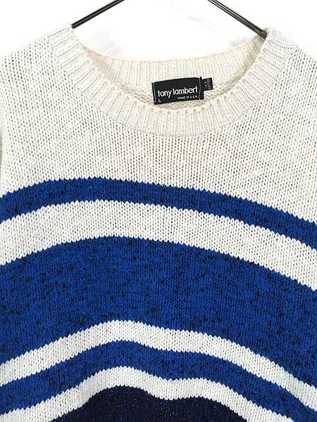 古着 90s USA製 TONY LAMBERT マルチ ボーダー コットン ニット セーター Lの通販は