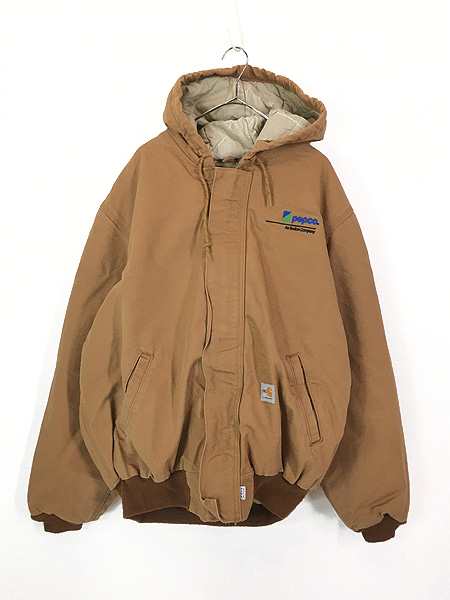 古着 Carhartt 「FR」 比翼 ブラウン ダック パデット アクティブ パーカー ジャケット XL 古着