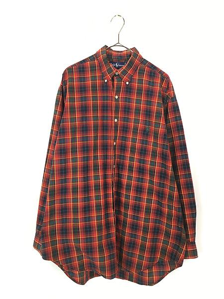 古着 90s Ralph Lauren 「The Big Shirt」 ワンポイント タータン チェック BD シャツ 赤 M 古着の通販は 5,940円