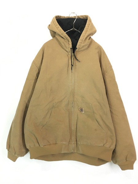 古着 Carhartt 防寒 ブラウン ダック パデット アクティブ パーカー ジャケット XXL 古着