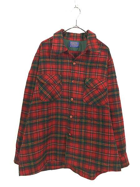 古着 70s USA製 Pendleton タータン チェック 開襟 ボックス ウール