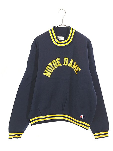 古着 60s USA製 Champion Products 「NOTRE DAME」 アーチ ハイネック ナイロン フリース スウェット L 古着