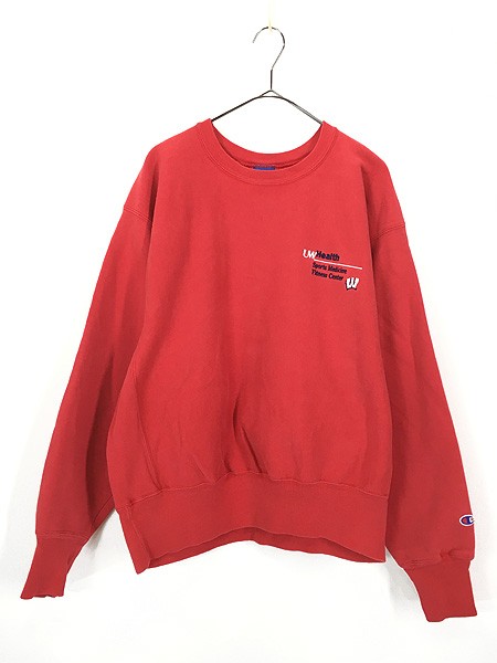 古着 00s Champion Reverse Weave 「WISCONSIN」 刺しゅう リバース スウェット 赤 L 古着